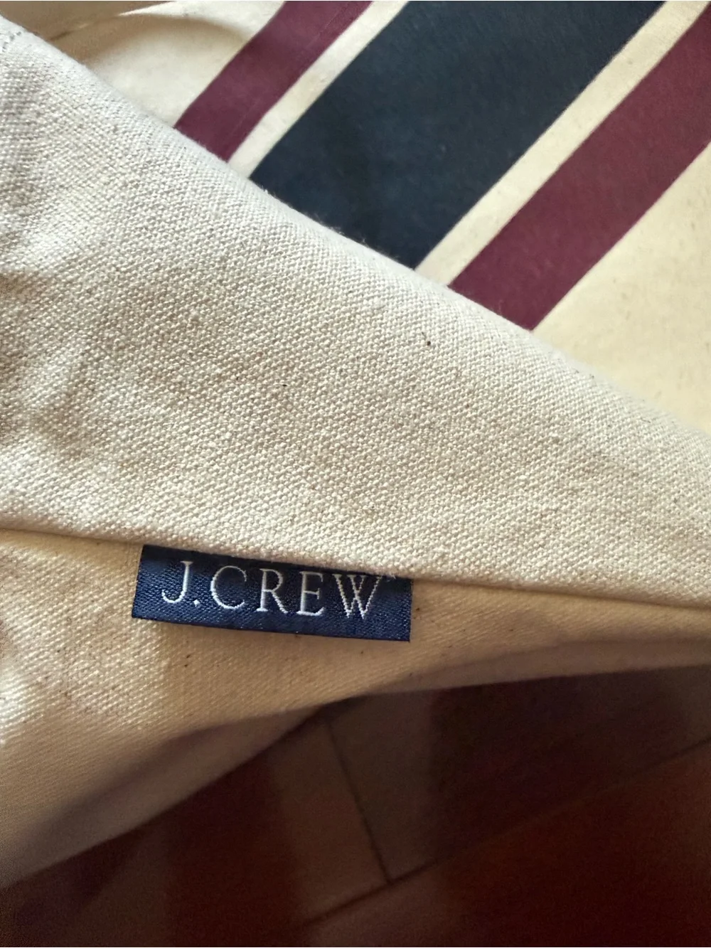 J. Crew Canvas Tote with Navy Blue  Plum Center Stripe